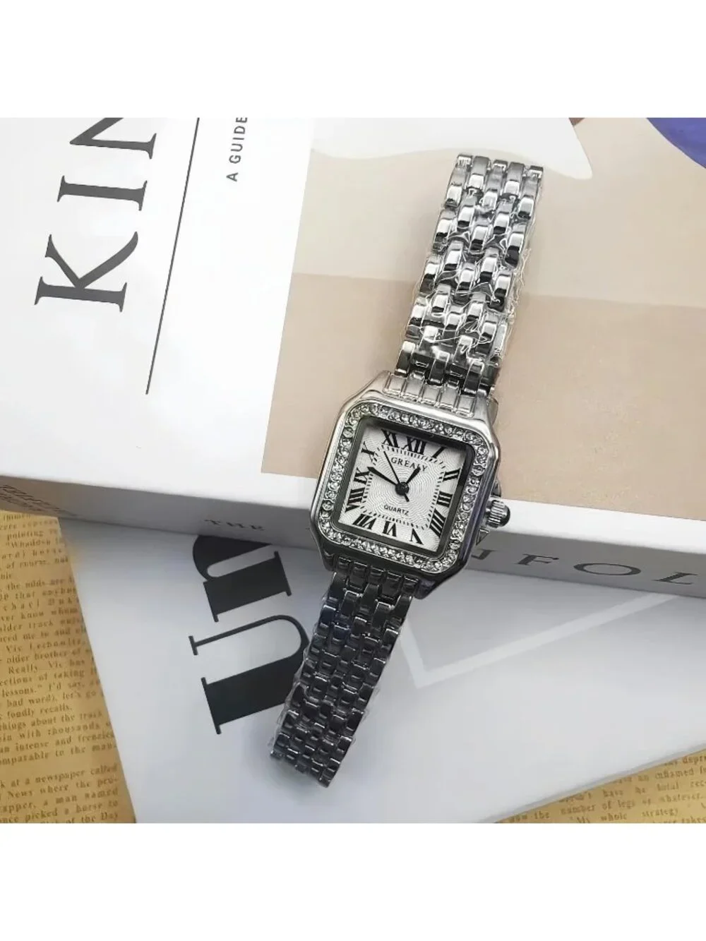 Women's Silver White Crystal Roman Dial Bangle Stainless Steel Ladies Wristwatch